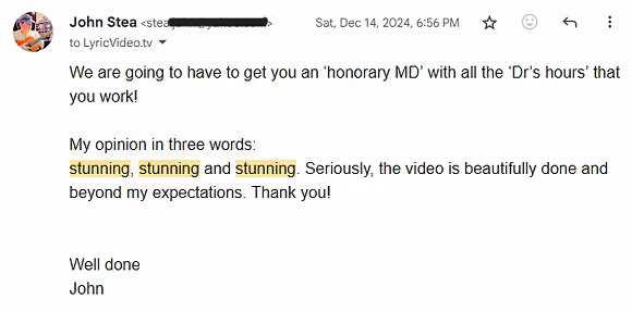 Client testimonial - video production feedback