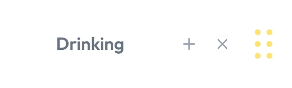 One word in the caption editor, "Drinking", with a plus button to add a word after it and an x button to delete it.