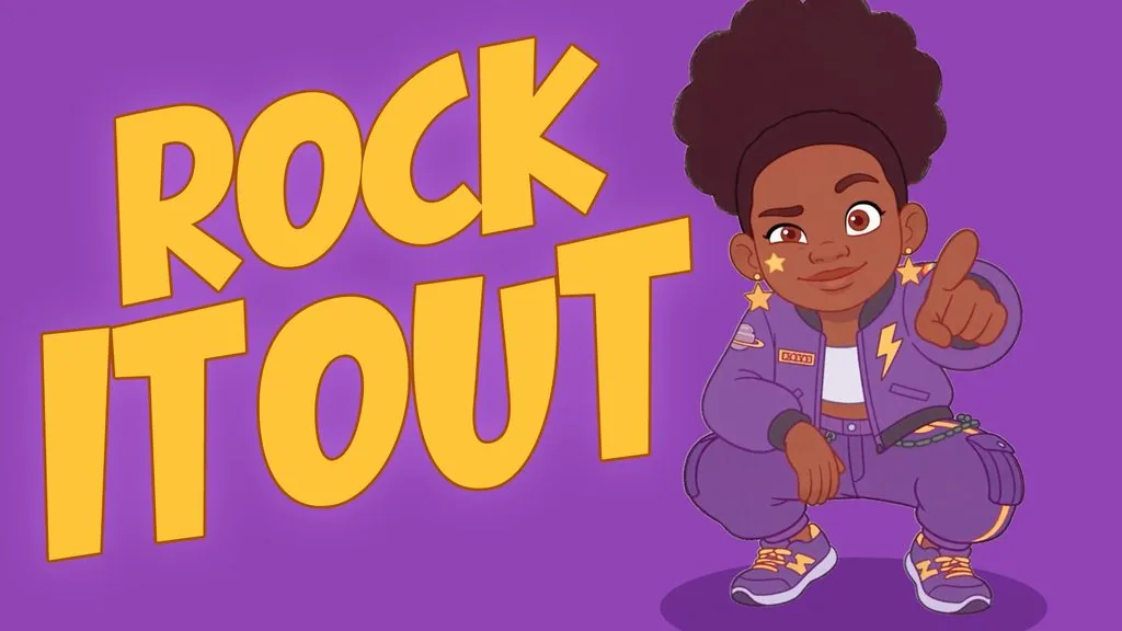 Thumbnail 7: the title in yellow on purple, with the character crouching and pointing.