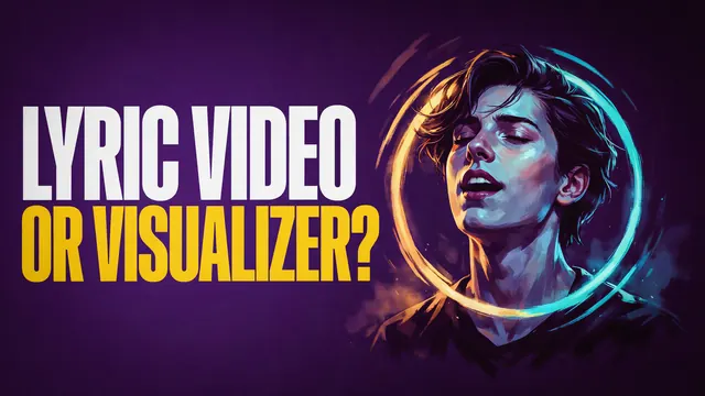 Lyric video or visualizer? A hand-painted portrait of a singer inside a glowing gold and cyan ring.